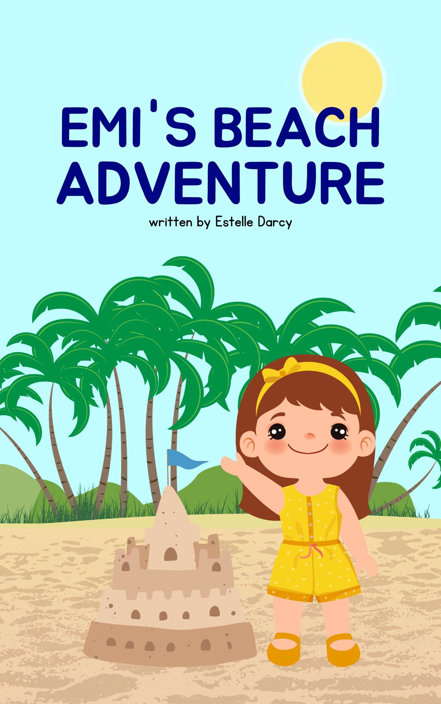 Colorful Blue Illustration Beach Children's Book Cover